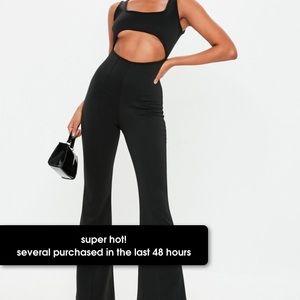 Black square neck flare jumpsuit